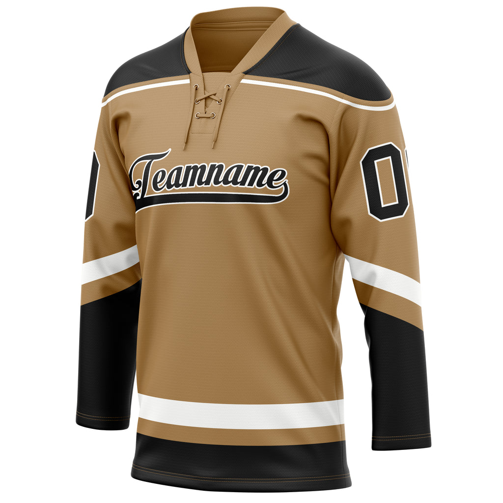 Personalized Old & Gold Black Solid Colour Hockey Jersey