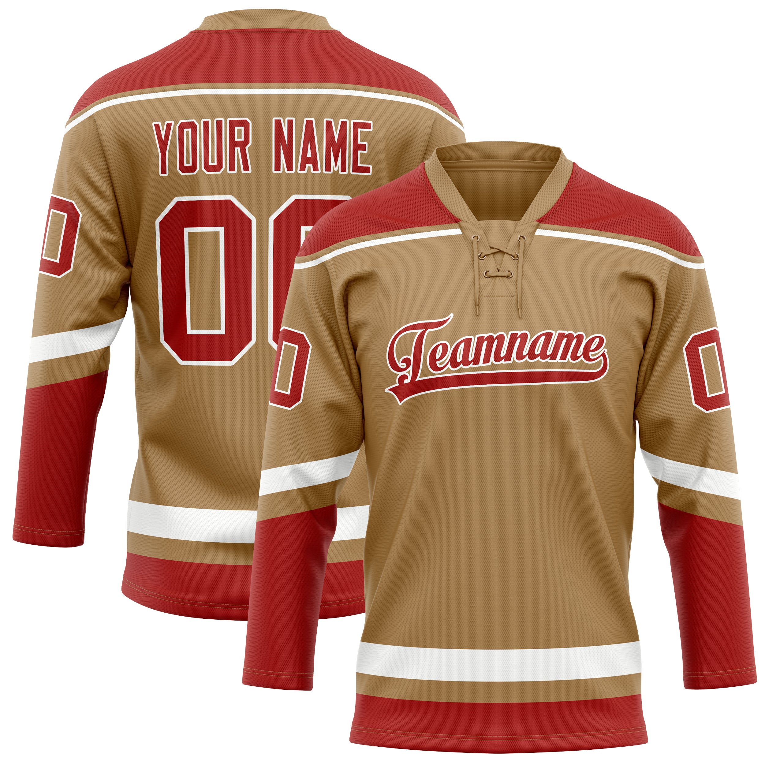 Personalized Old & Gold Red Solid Colour Hockey Jersey