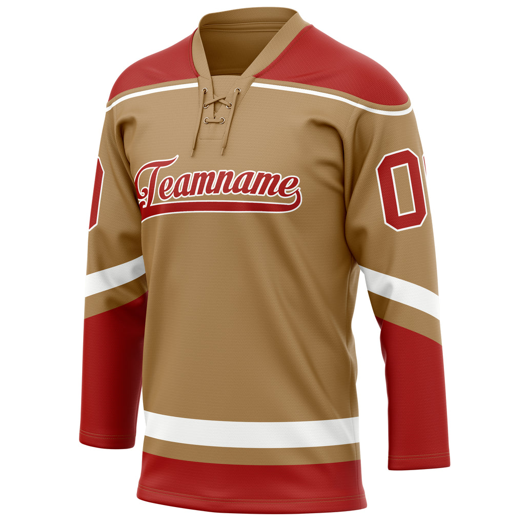 Personalized Old & Gold Red Solid Colour Hockey Jersey