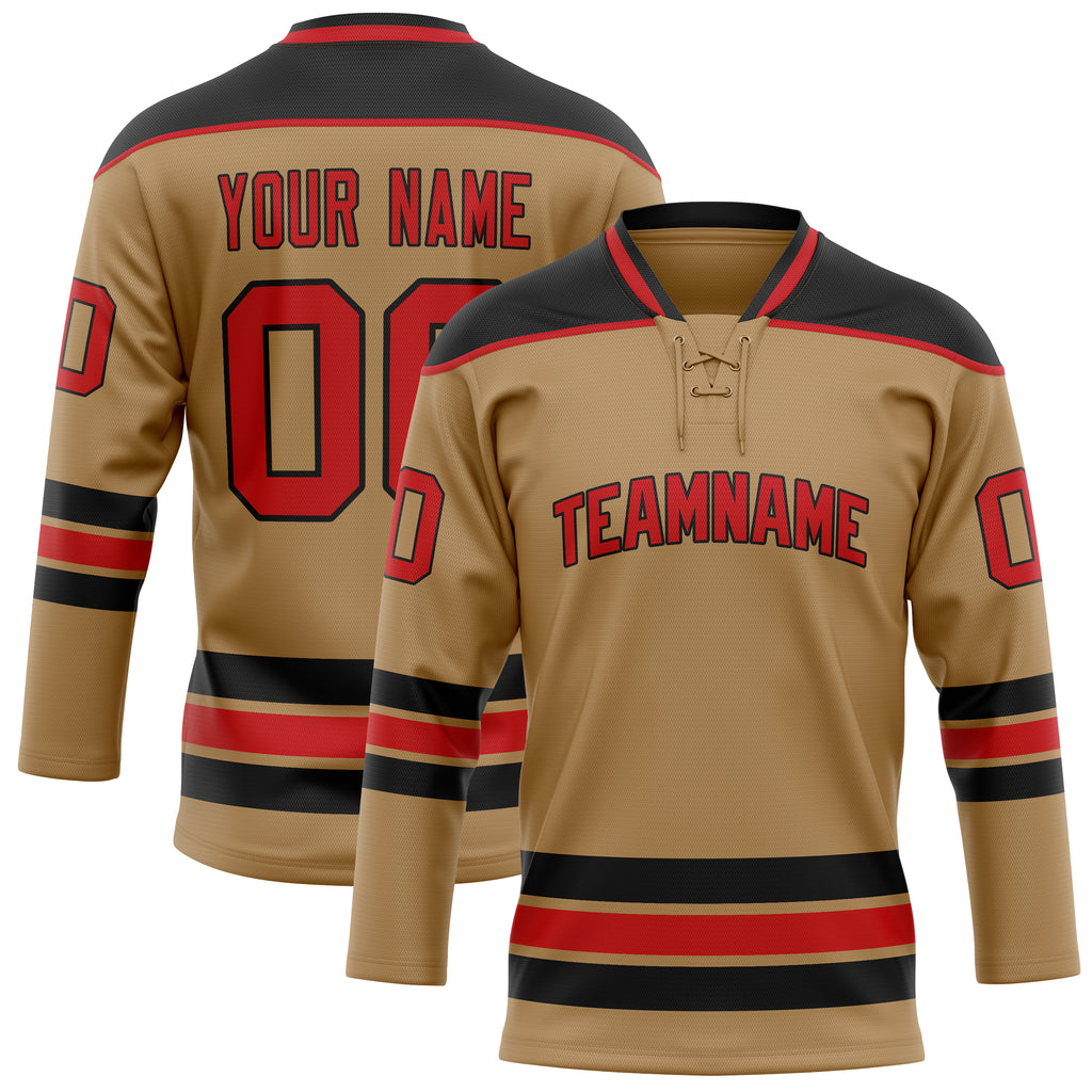 Personalized Old & Gold Red Solid Colour Hockey Jersey