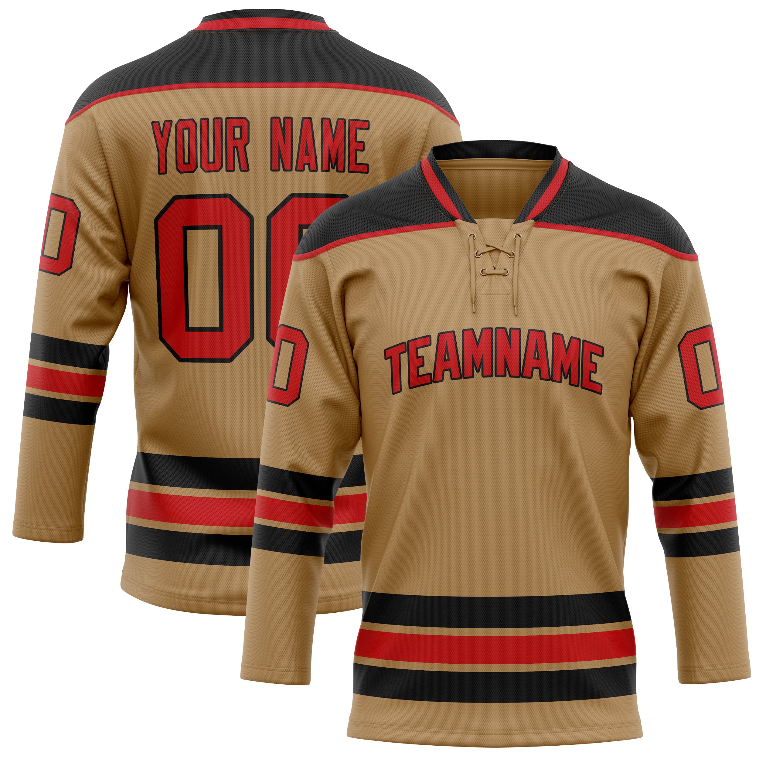 Personalized Old & Gold Red Solid Colour Hockey Jersey