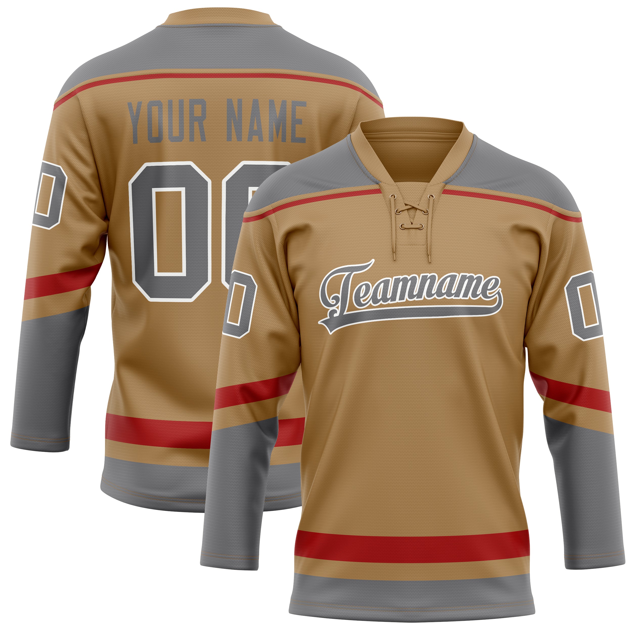 Personalized Old & Gold Gray Solid Colour Hockey Jersey