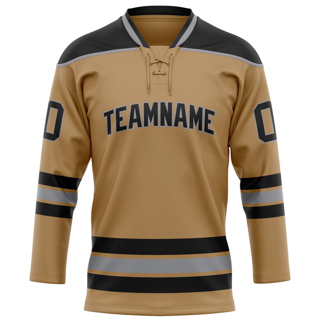 Personalized Old & Gold Black Solid Colour Hockey Jersey