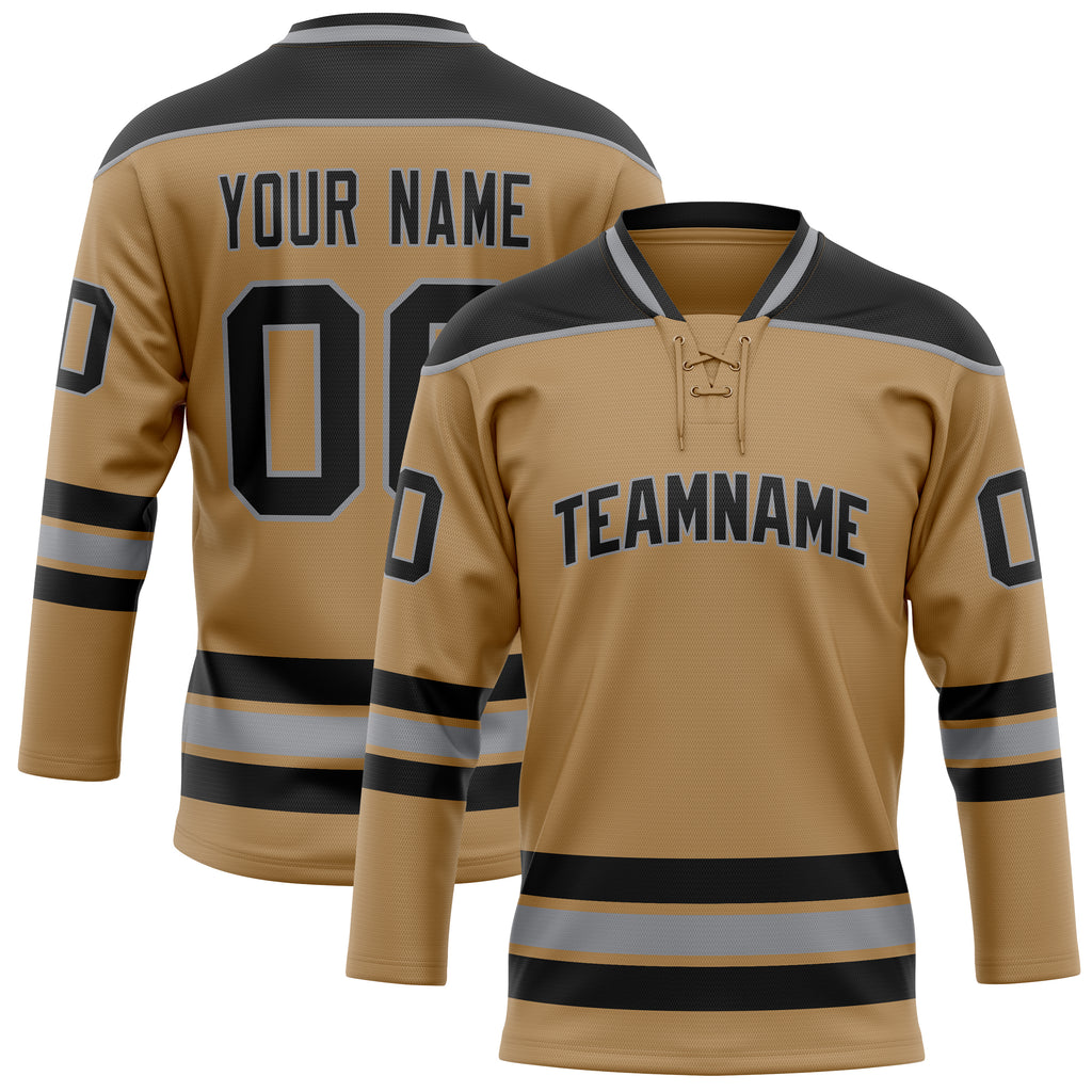 Personalized Old & Gold Black Solid Colour Hockey Jersey