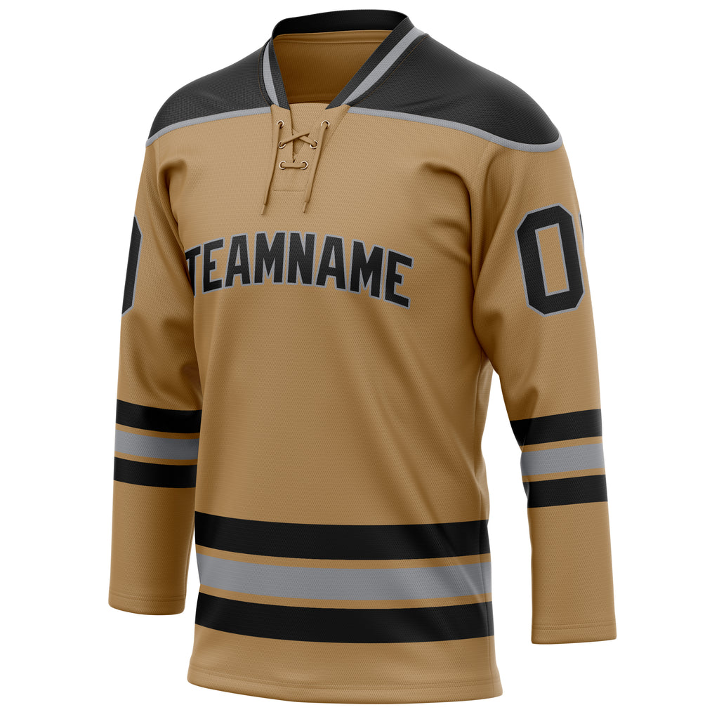 Personalized Old & Gold Black Solid Colour Hockey Jersey