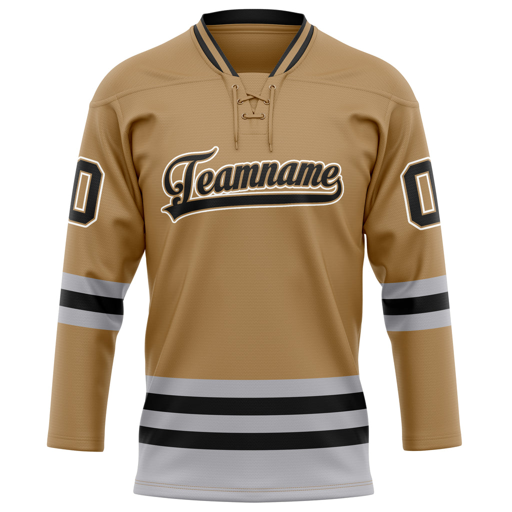 Personalized Old & Gold Black Solid Colour Hockey Jersey
