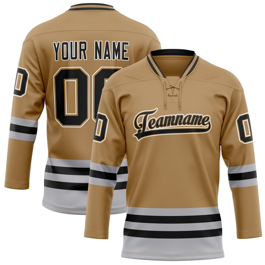 Personalized Old & Gold Black Solid Colour Hockey Jersey