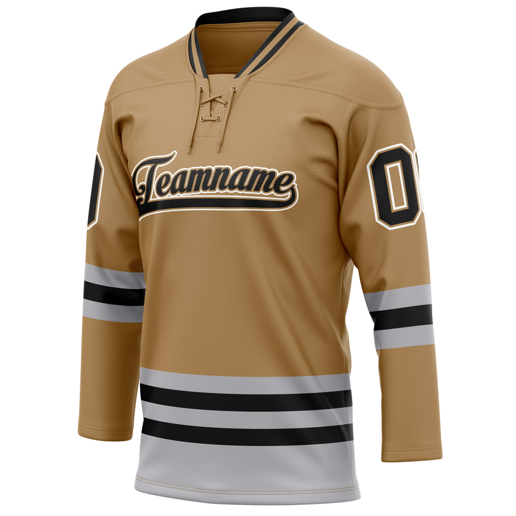 Personalized Old & Gold Black Solid Colour Hockey Jersey