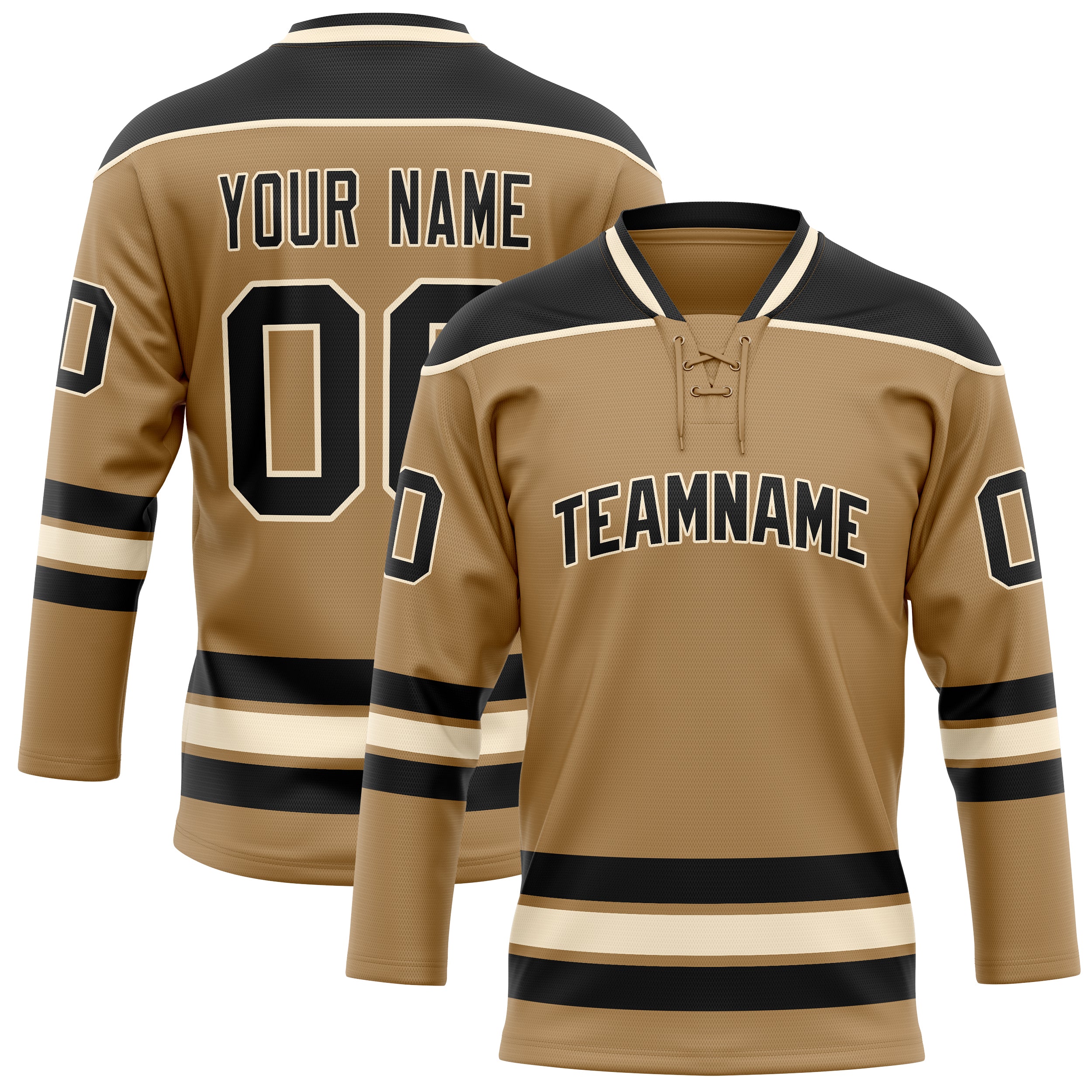 Personalized Old & Gold Black Solid Colour Hockey Jersey