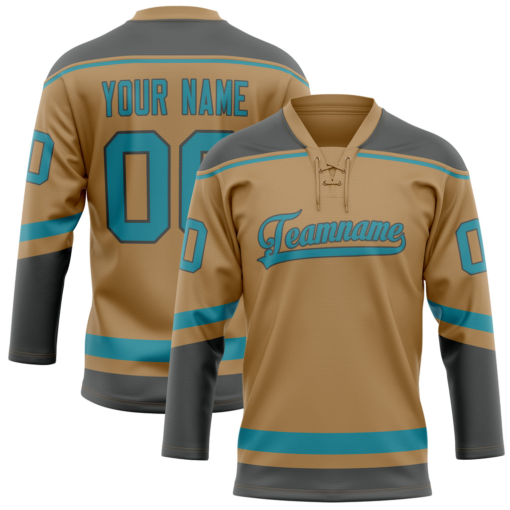 Personalized Old & Gold Teal Solid Colour Hockey Jersey