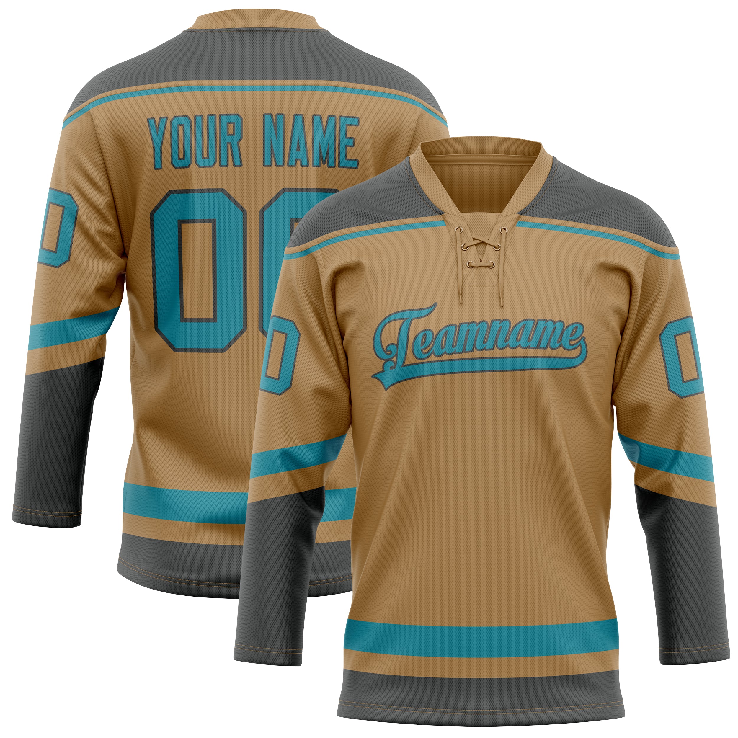 Personalized Old & Gold Teal Solid Colour Hockey Jersey