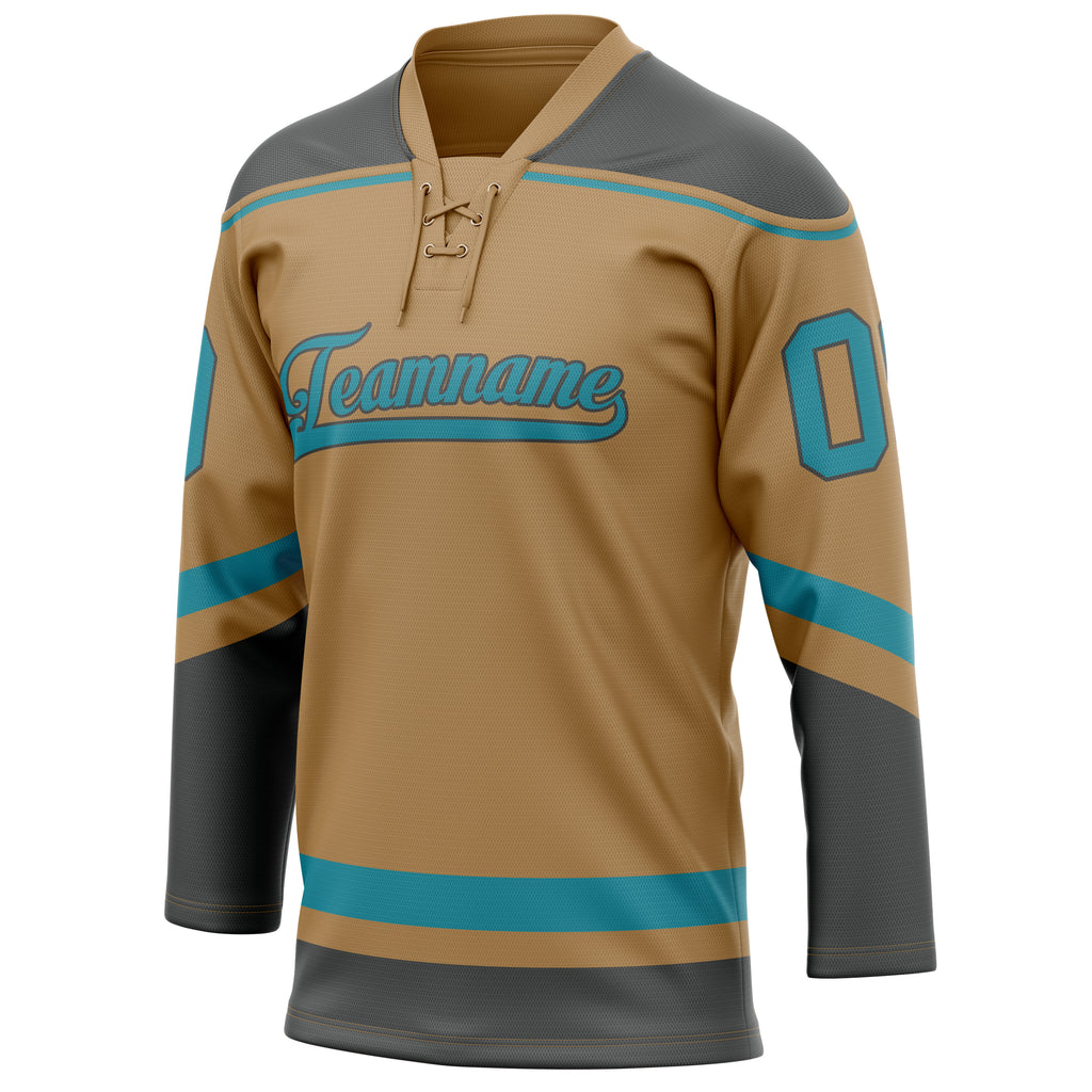 Personalized Old & Gold Teal Solid Colour Hockey Jersey