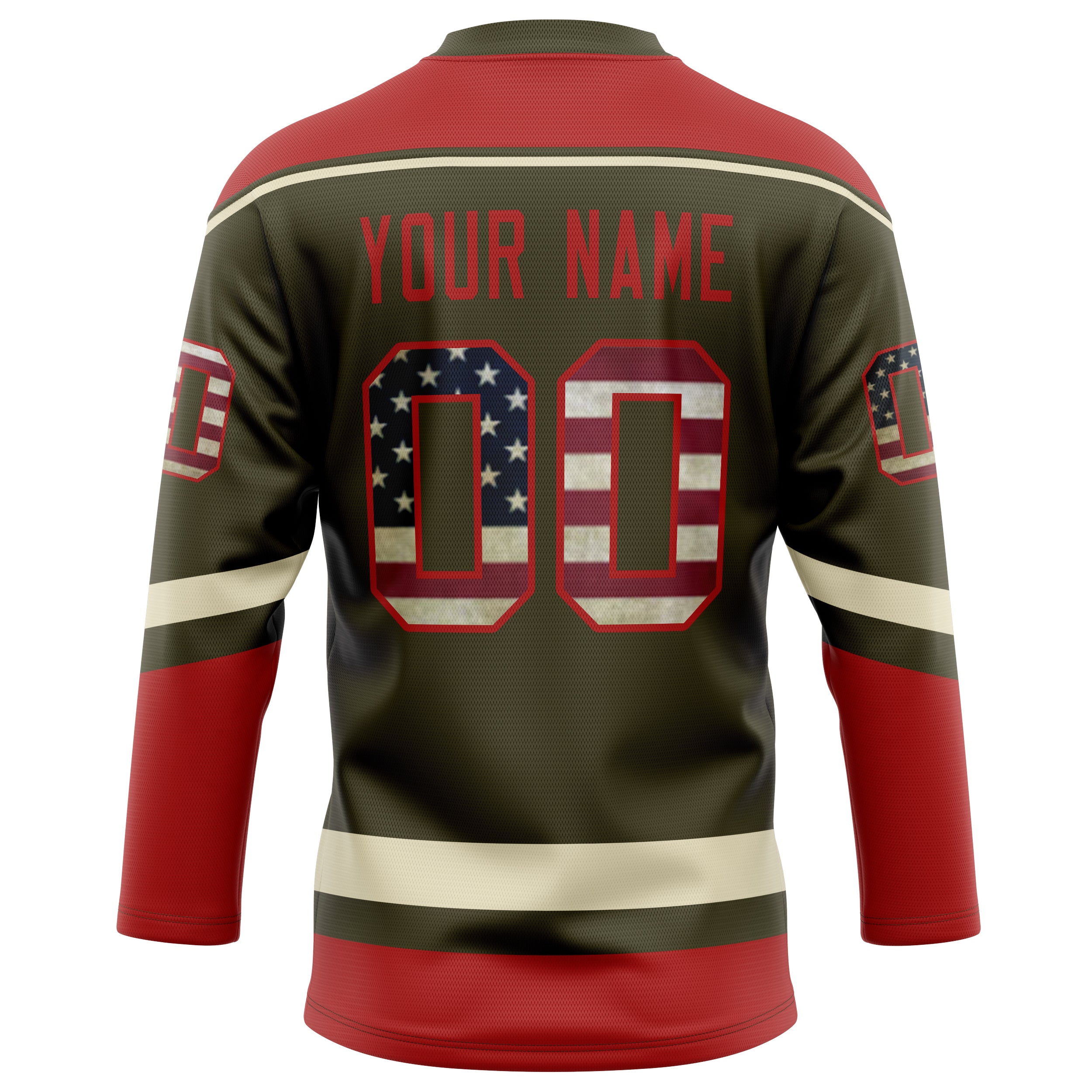 Personalized Olive & Red Solid Colour Hockey Jersey