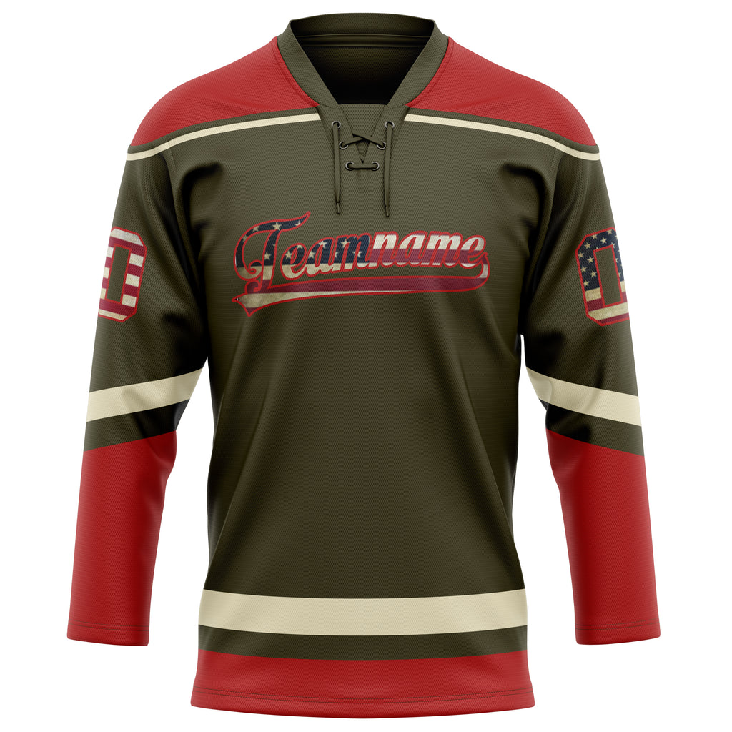 Personalized Olive & Red Solid Colour Hockey Jersey