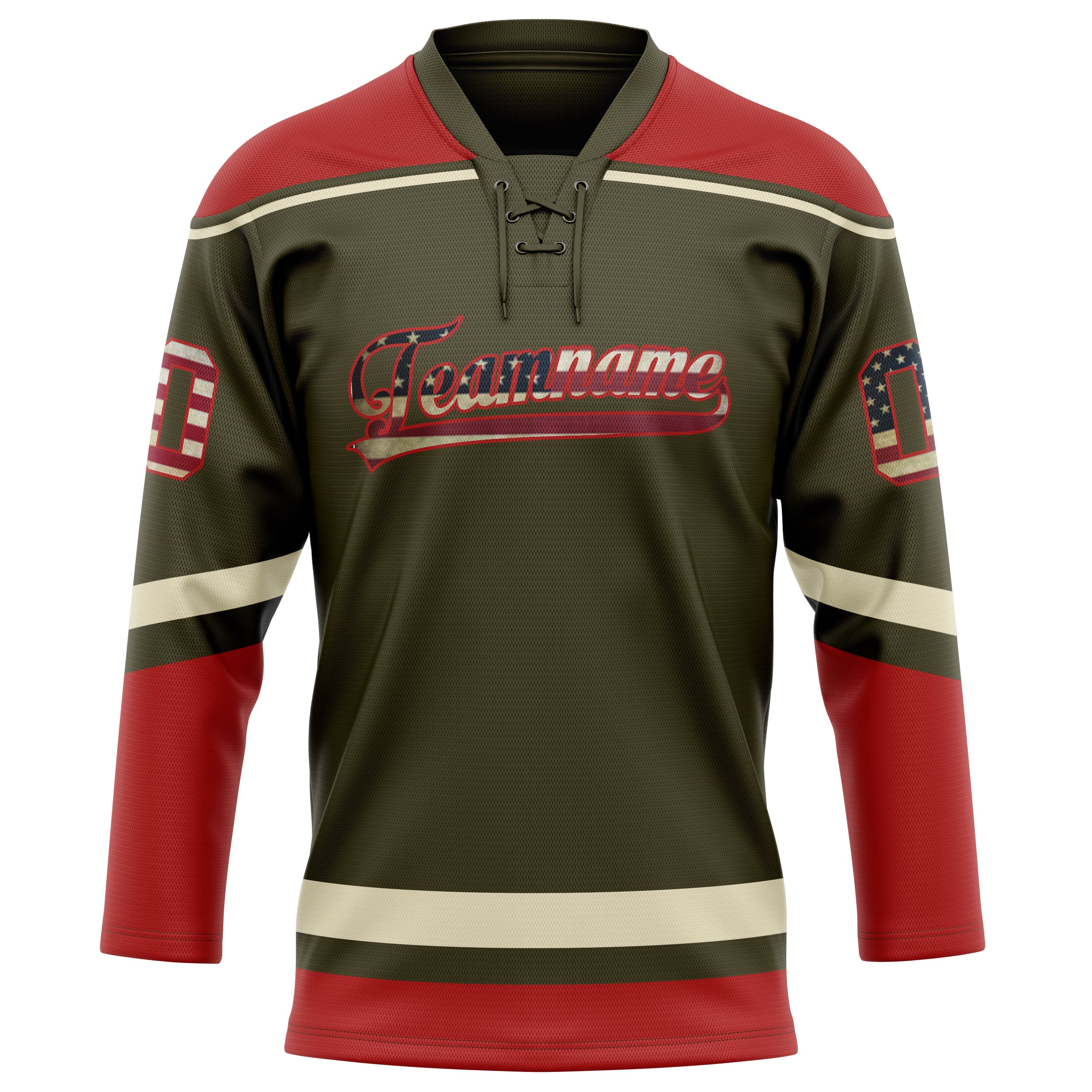 Personalized Olive & Red Solid Colour Hockey Jersey