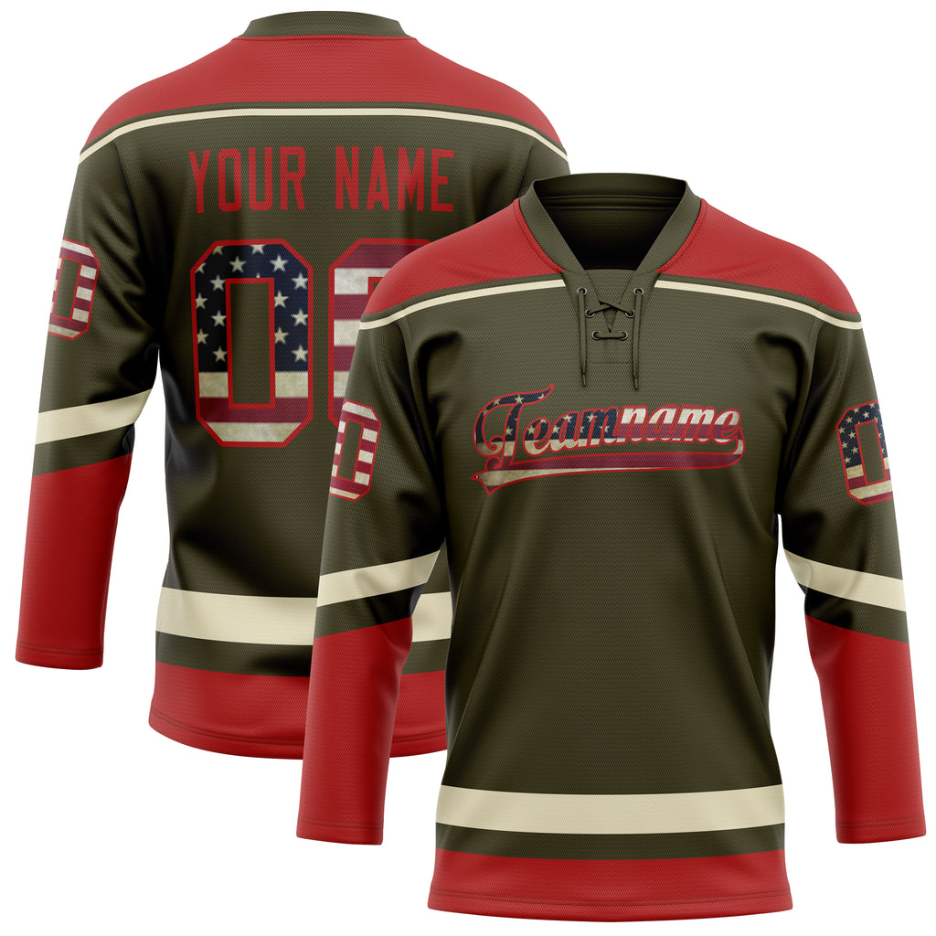 Personalized Olive & Red Solid Colour Hockey Jersey