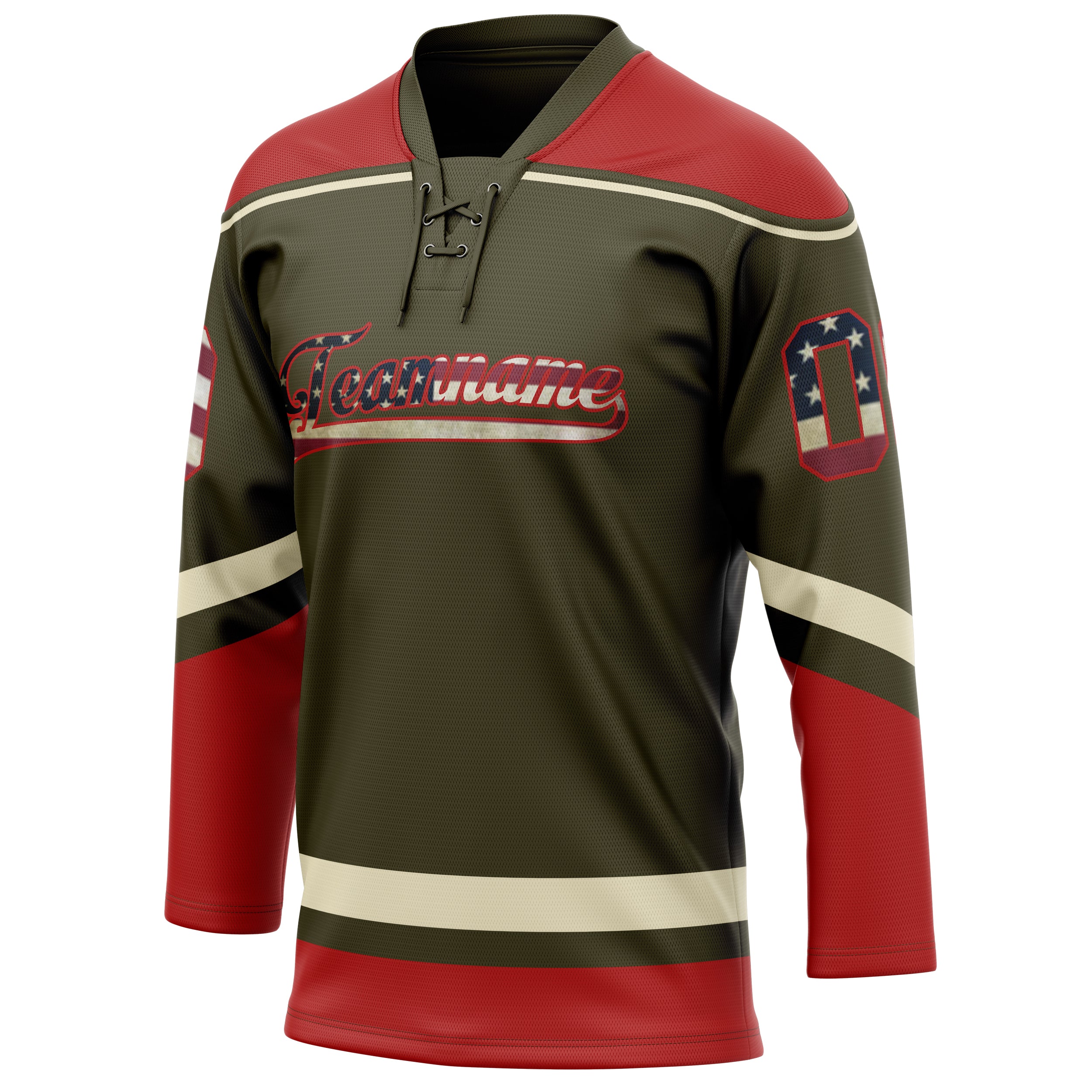 Personalized Olive & Red Solid Colour Hockey Jersey