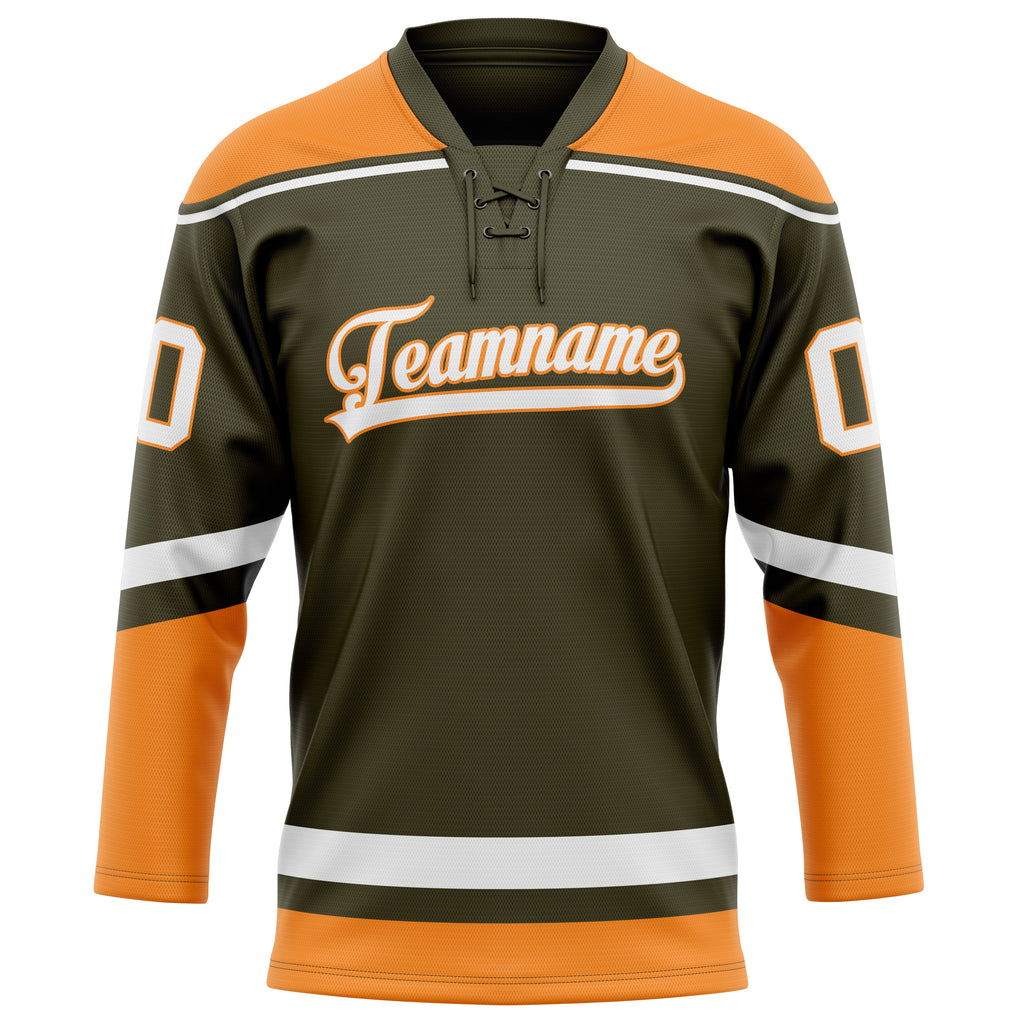 Personalized Olive & Orange Solid Colour Hockey Jersey