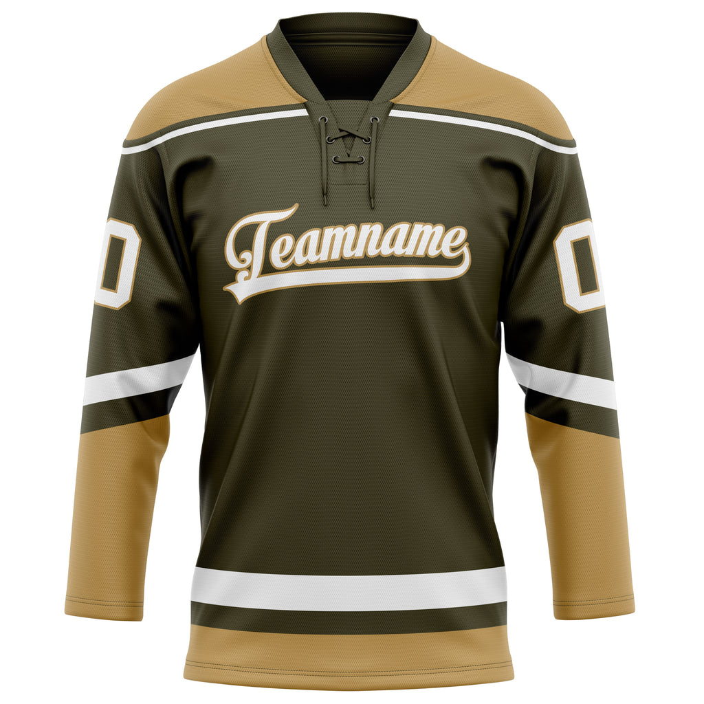 Personalized Olive & Old Gold Solid Colour Hockey Jersey