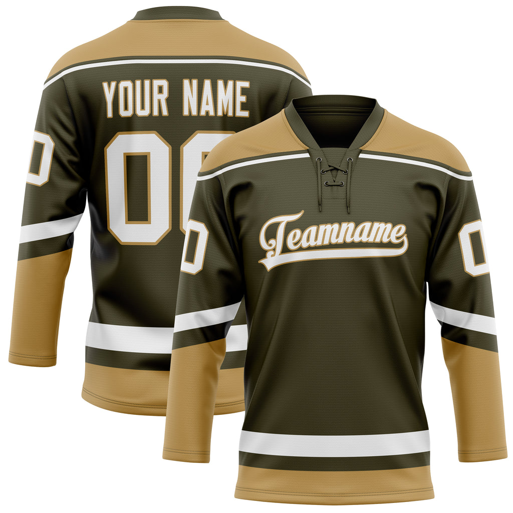 Personalized Olive & Old Gold Solid Colour Hockey Jersey