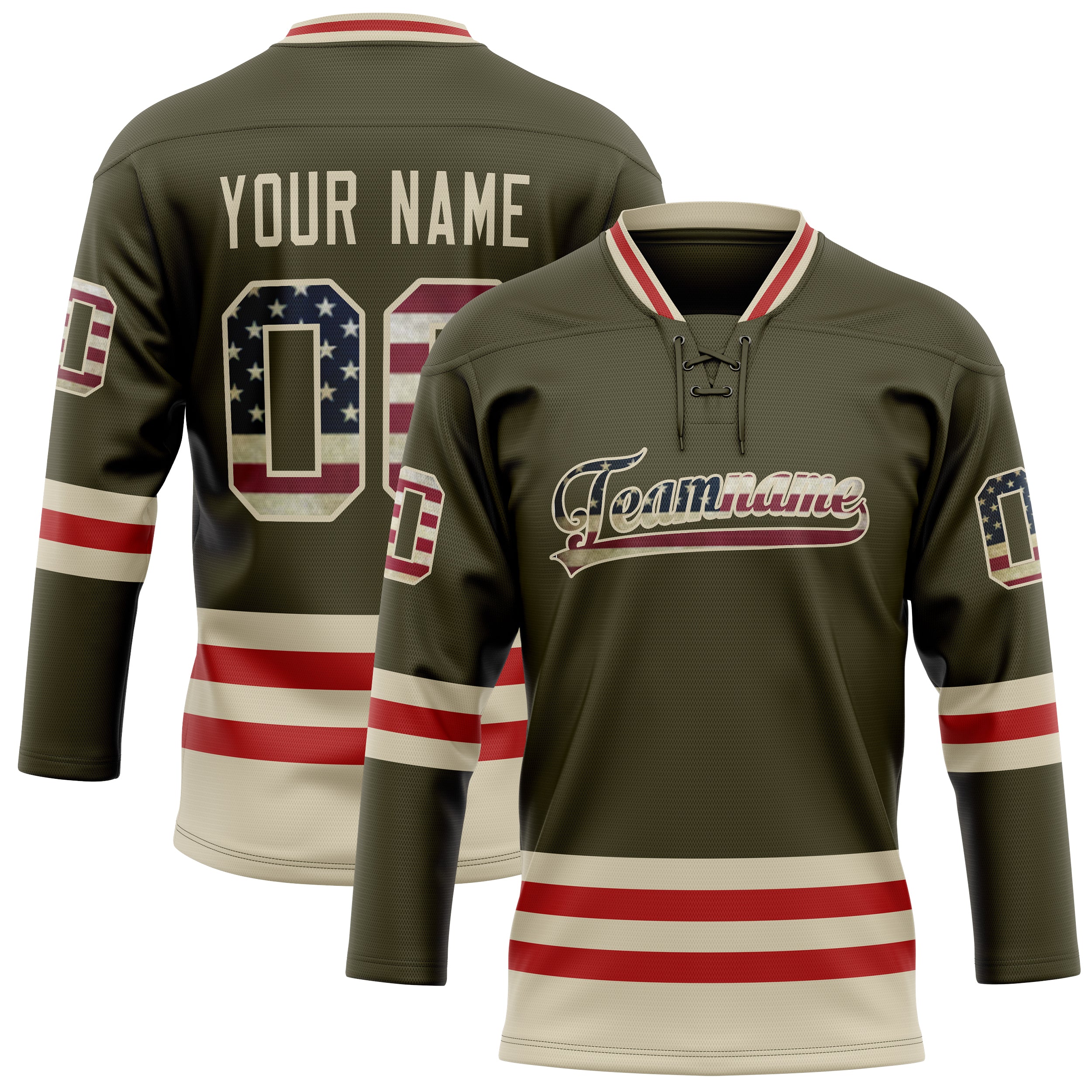 Personalized Olive & Cream Solid Colour Hockey Jersey