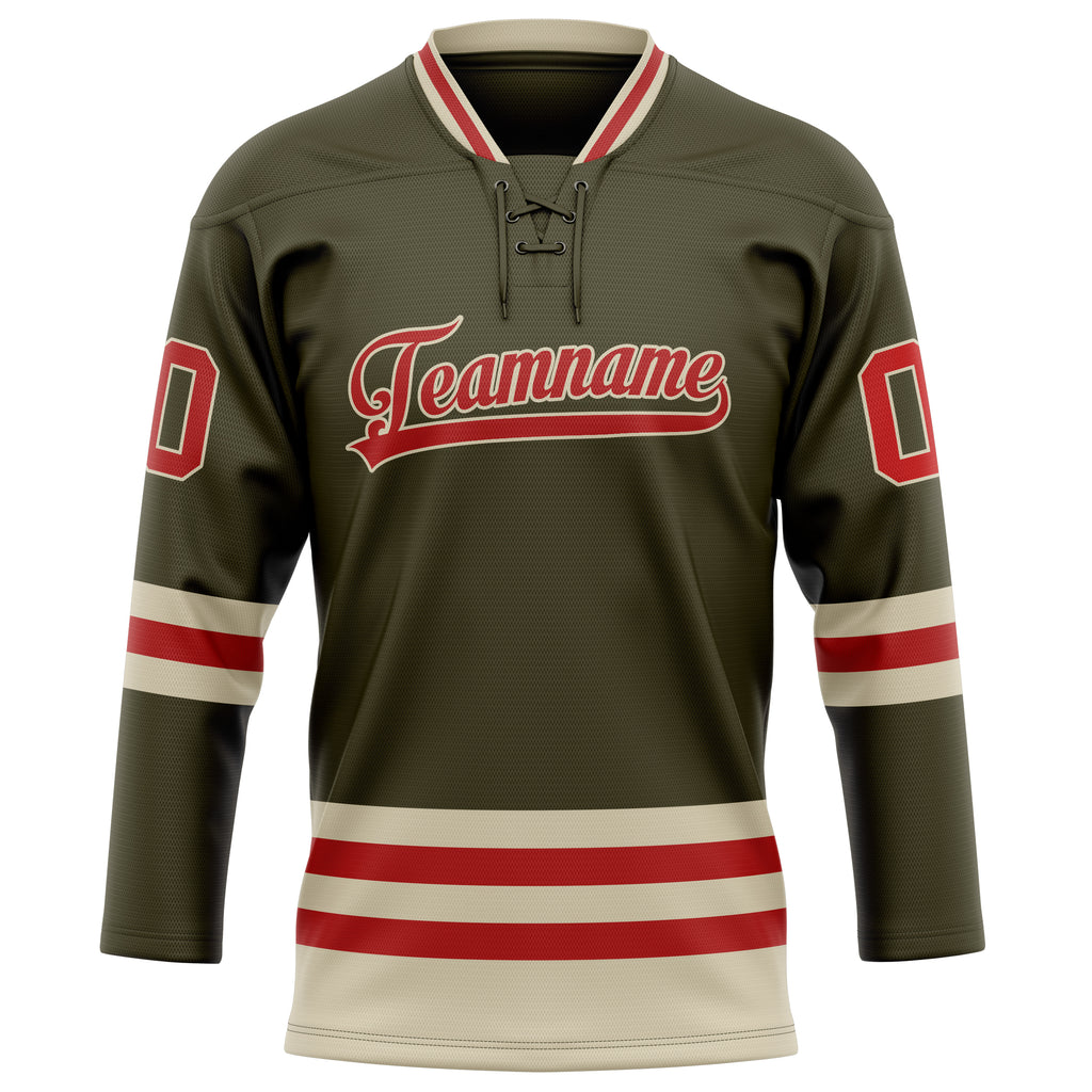 Personalized Olive & Red Solid Colour Hockey Jersey