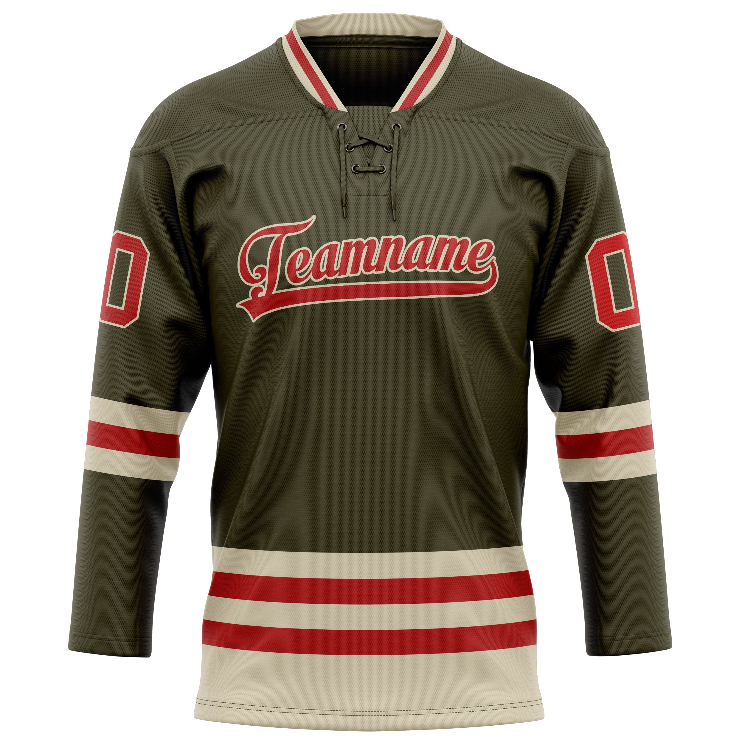 Personalized Olive & Red Solid Colour Hockey Jersey