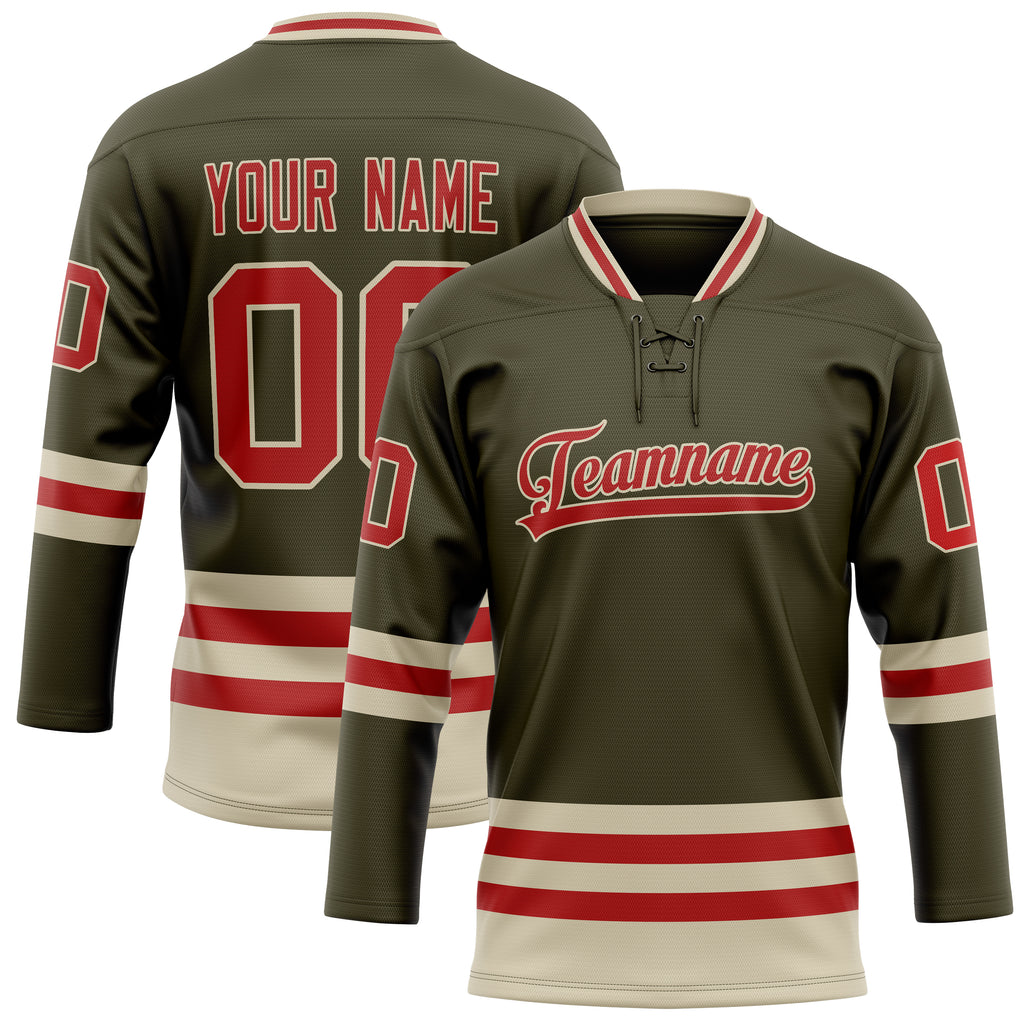 Personalized Olive & Red Solid Colour Hockey Jersey