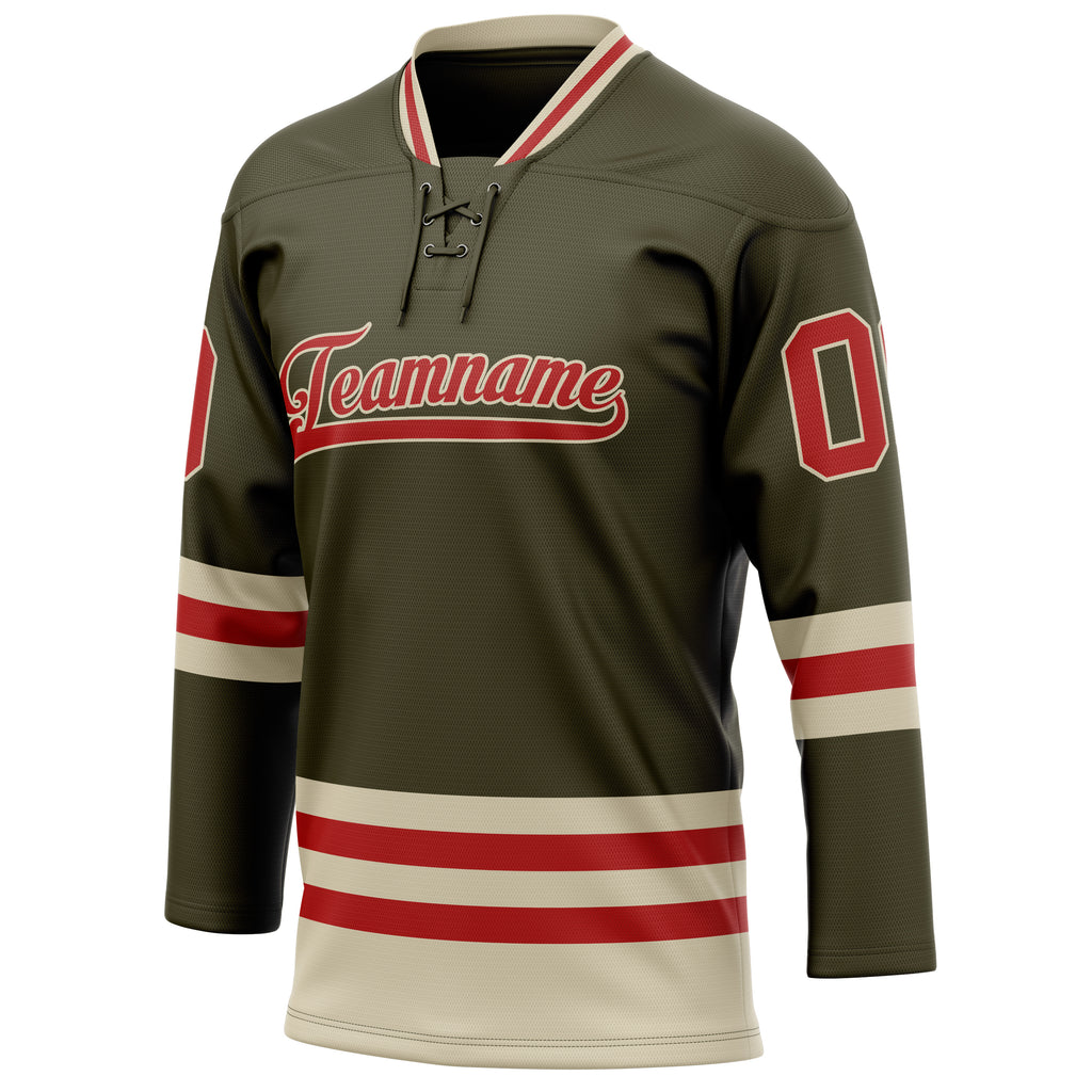 Personalized Olive & Red Solid Colour Hockey Jersey