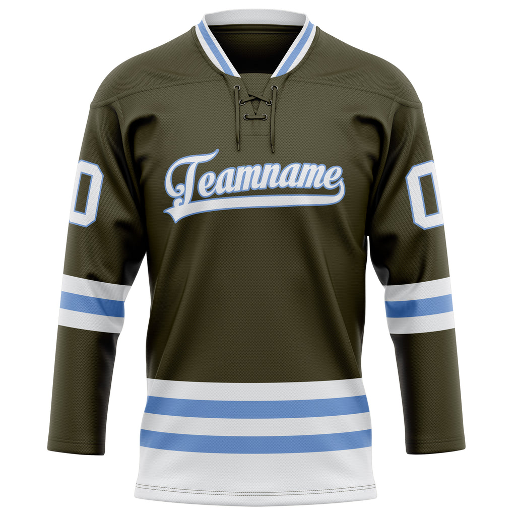 Personalized Olive & Light Blue Solid Colour Hockey Jersey