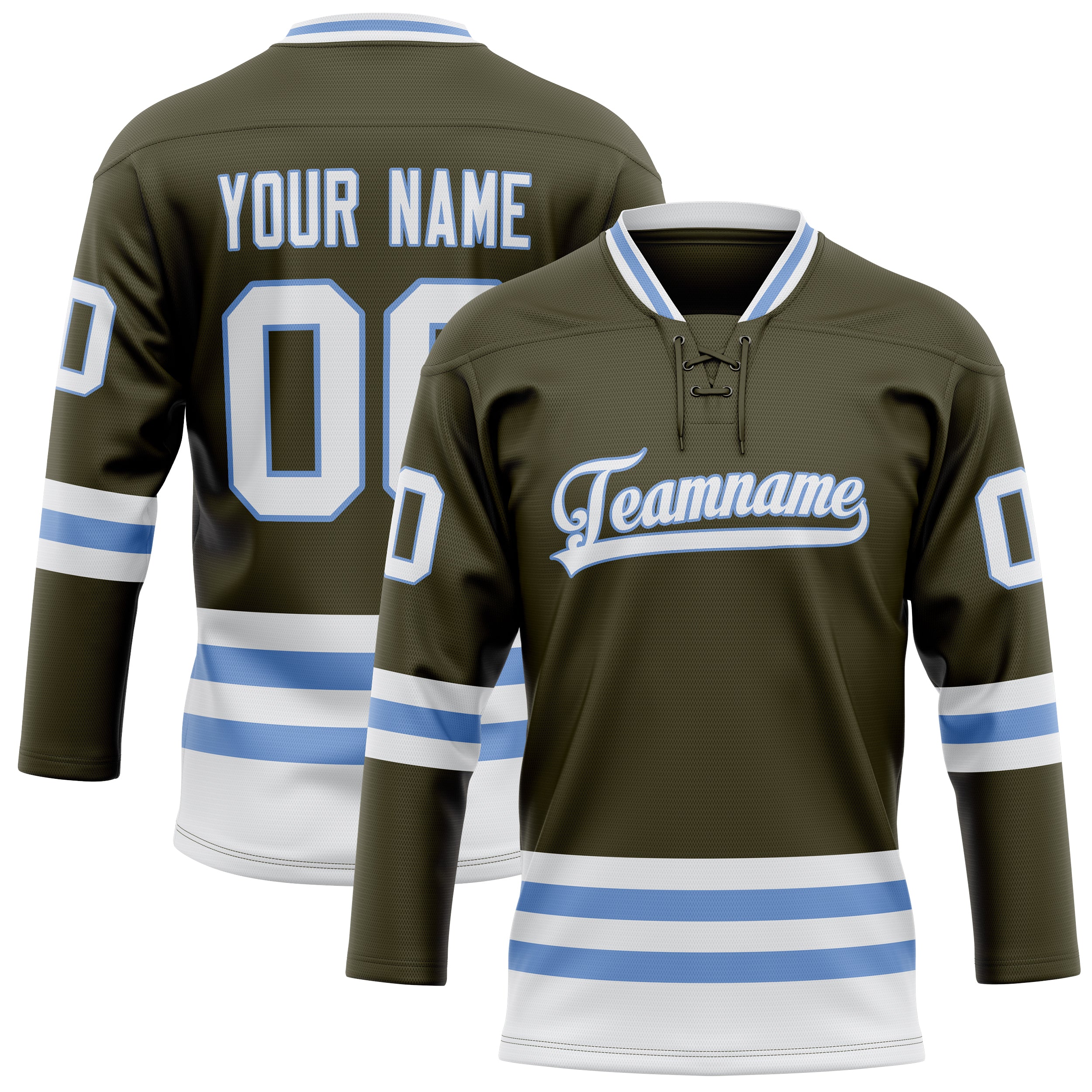 Personalized Olive & Light Blue Solid Colour Hockey Jersey