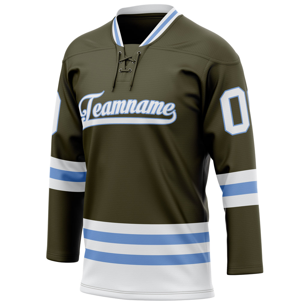 Personalized Olive & Light Blue Solid Colour Hockey Jersey