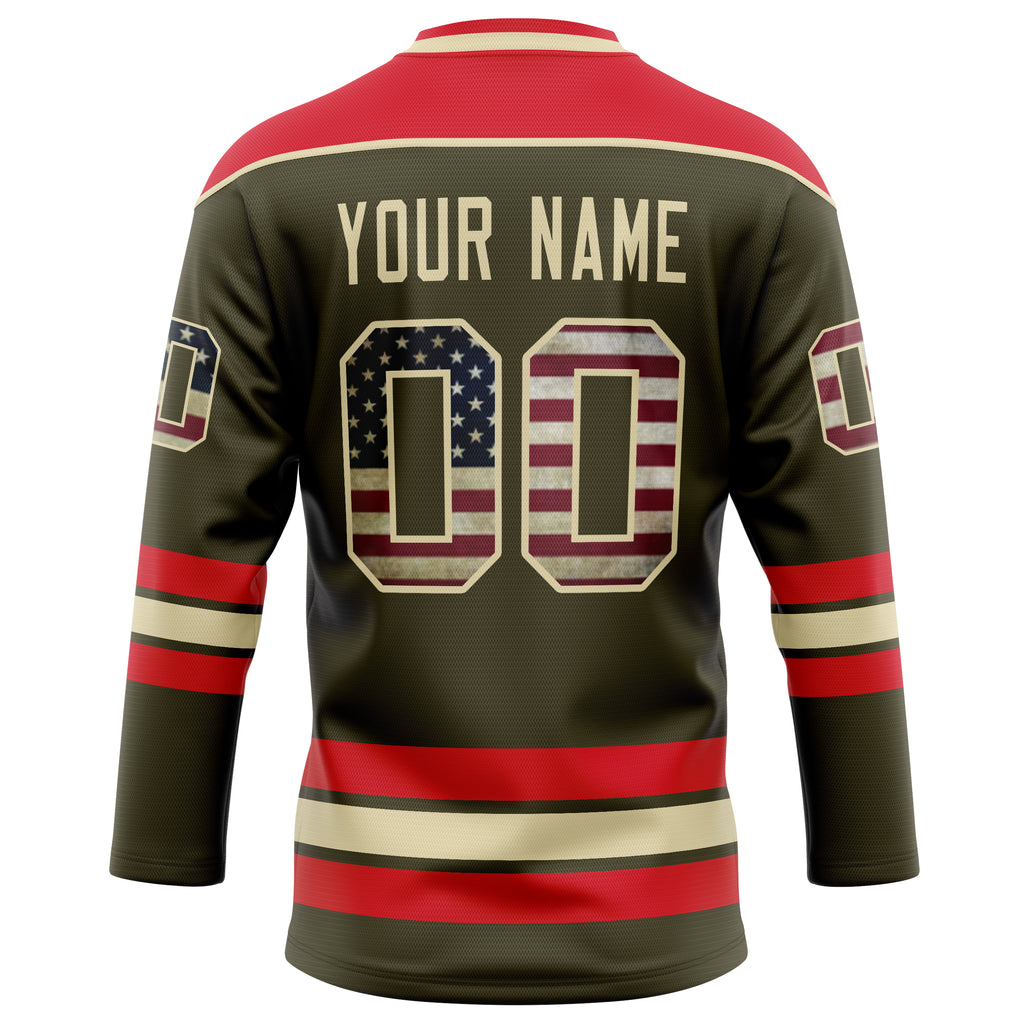 Personalized Olive & Red Solid Colour Hockey Jersey