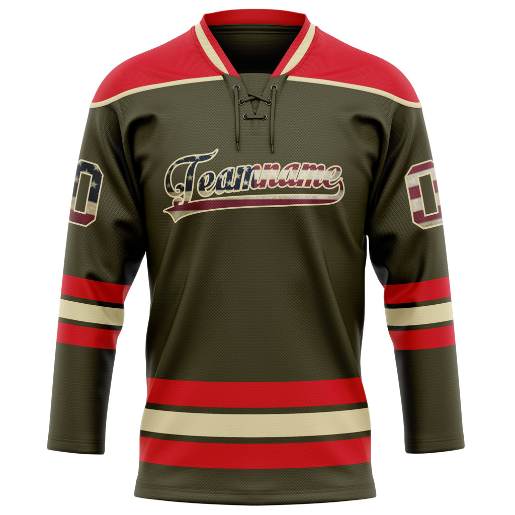 Personalized Olive & Red Solid Colour Hockey Jersey