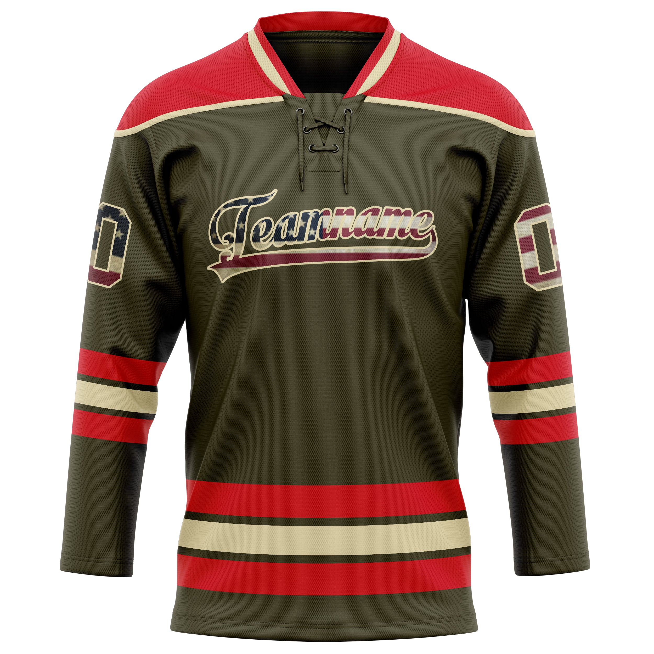 Personalized Olive & Red Solid Colour Hockey Jersey