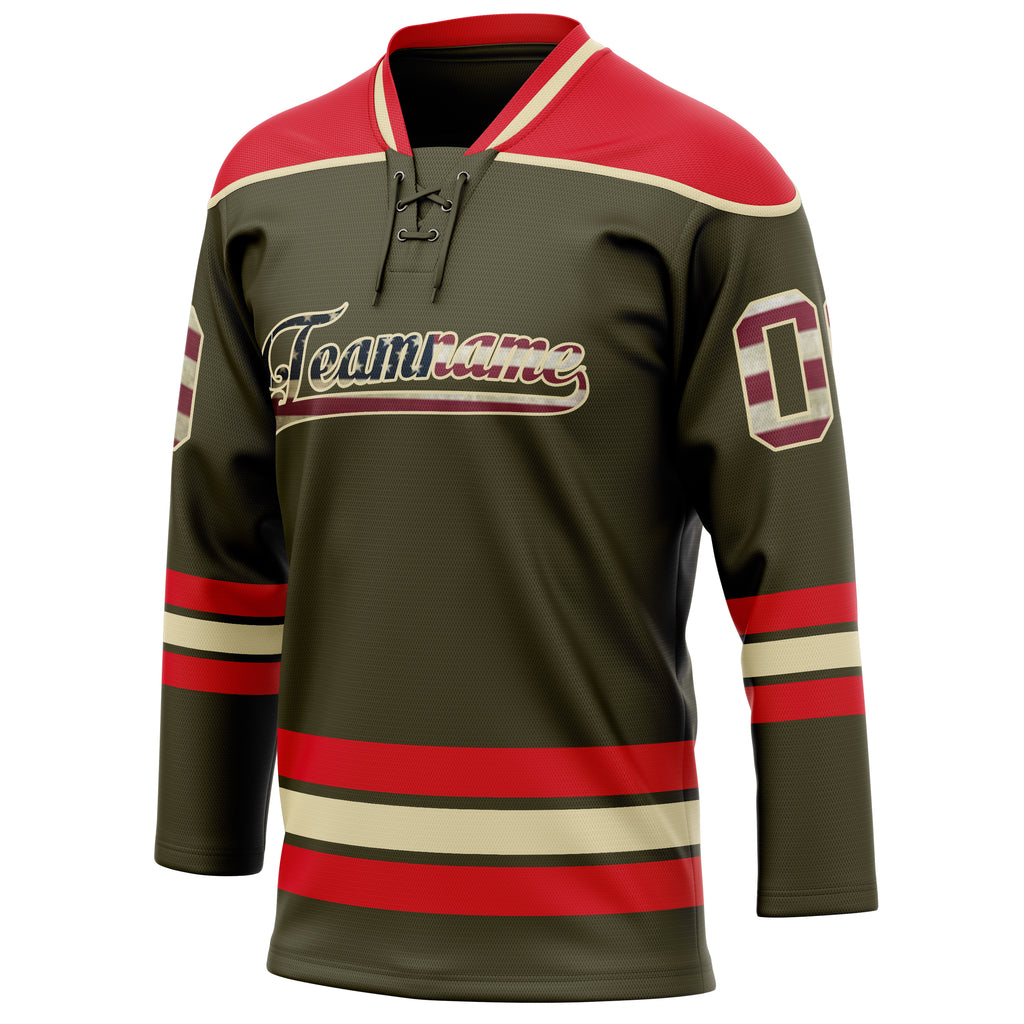 Personalized Olive & Red Solid Colour Hockey Jersey