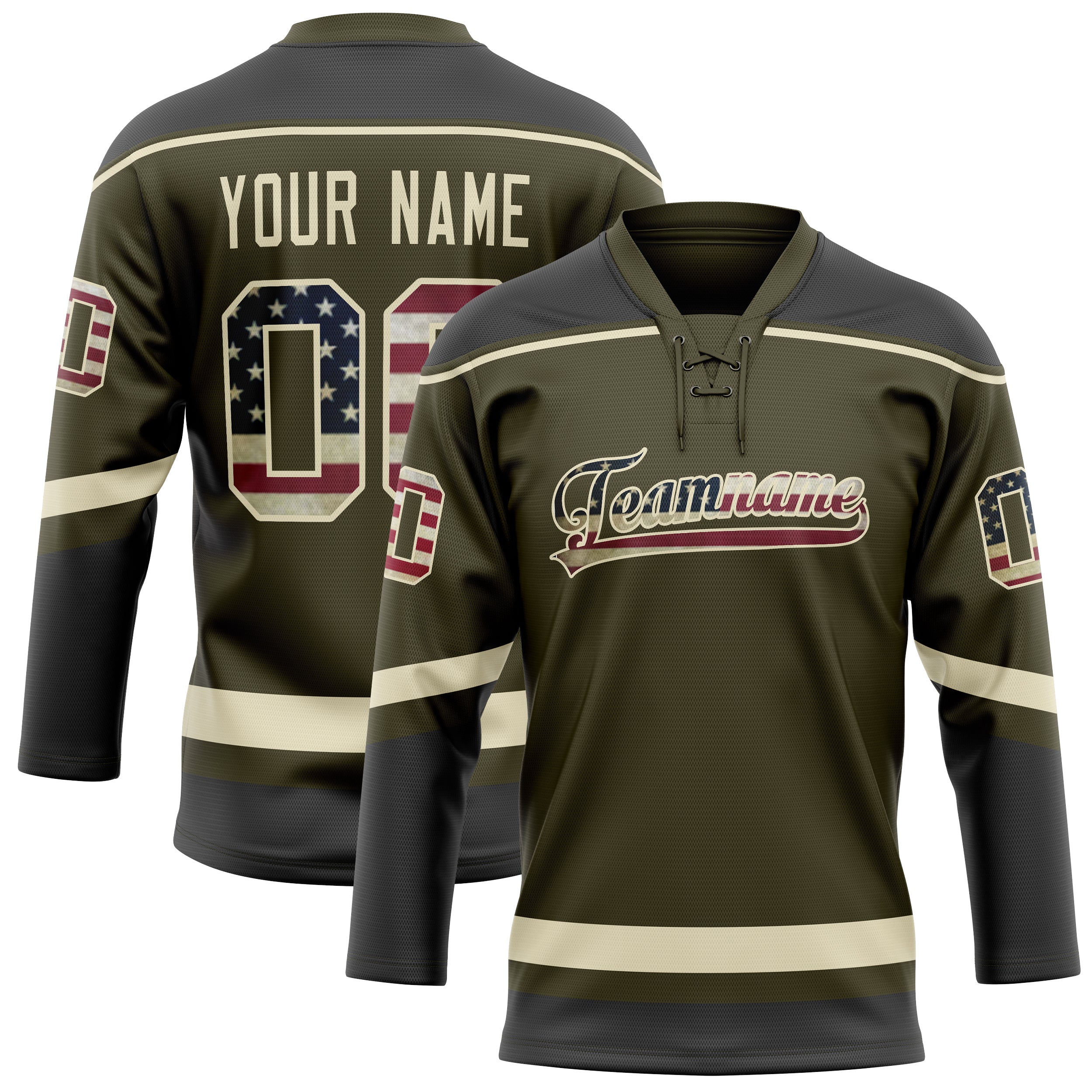 Personalized Olive & Cream Solid Colour Hockey Jersey