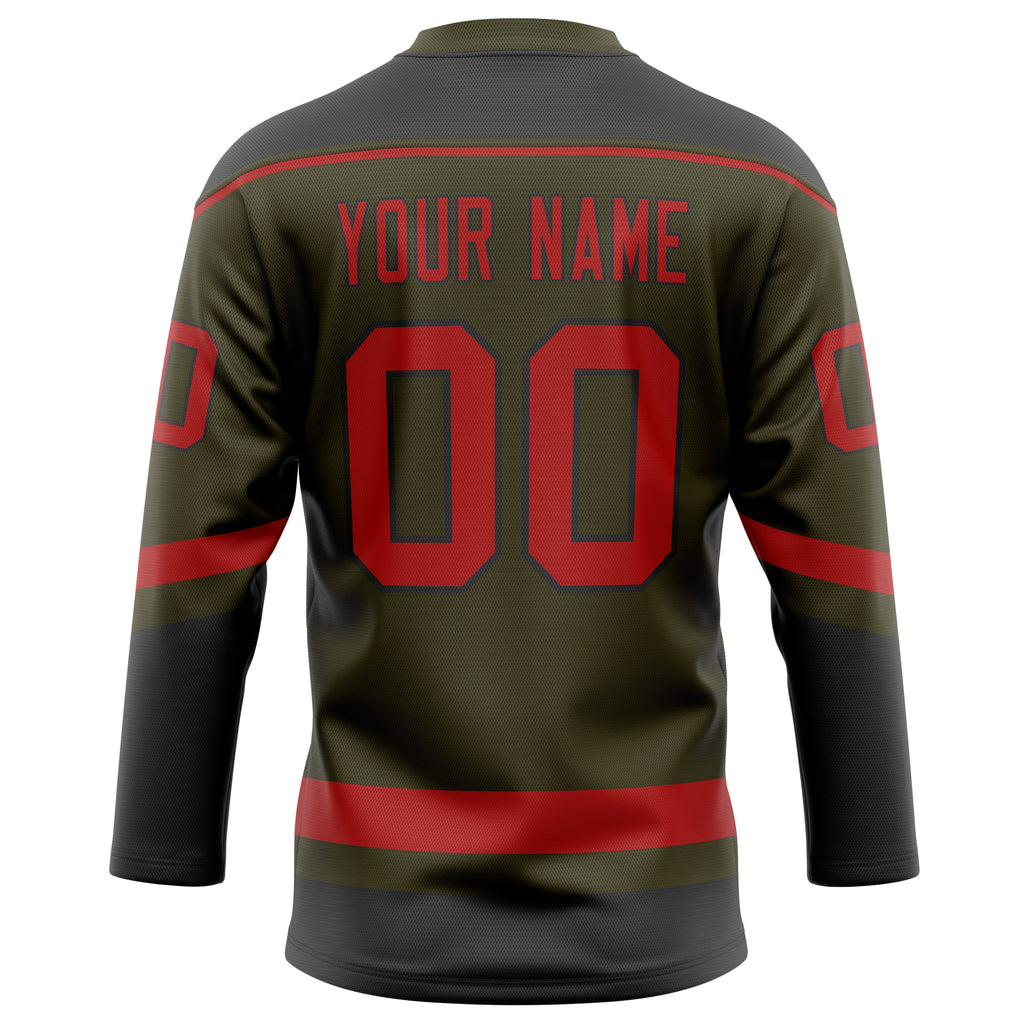 Personalized Olive & Red Solid Colour Hockey Jersey
