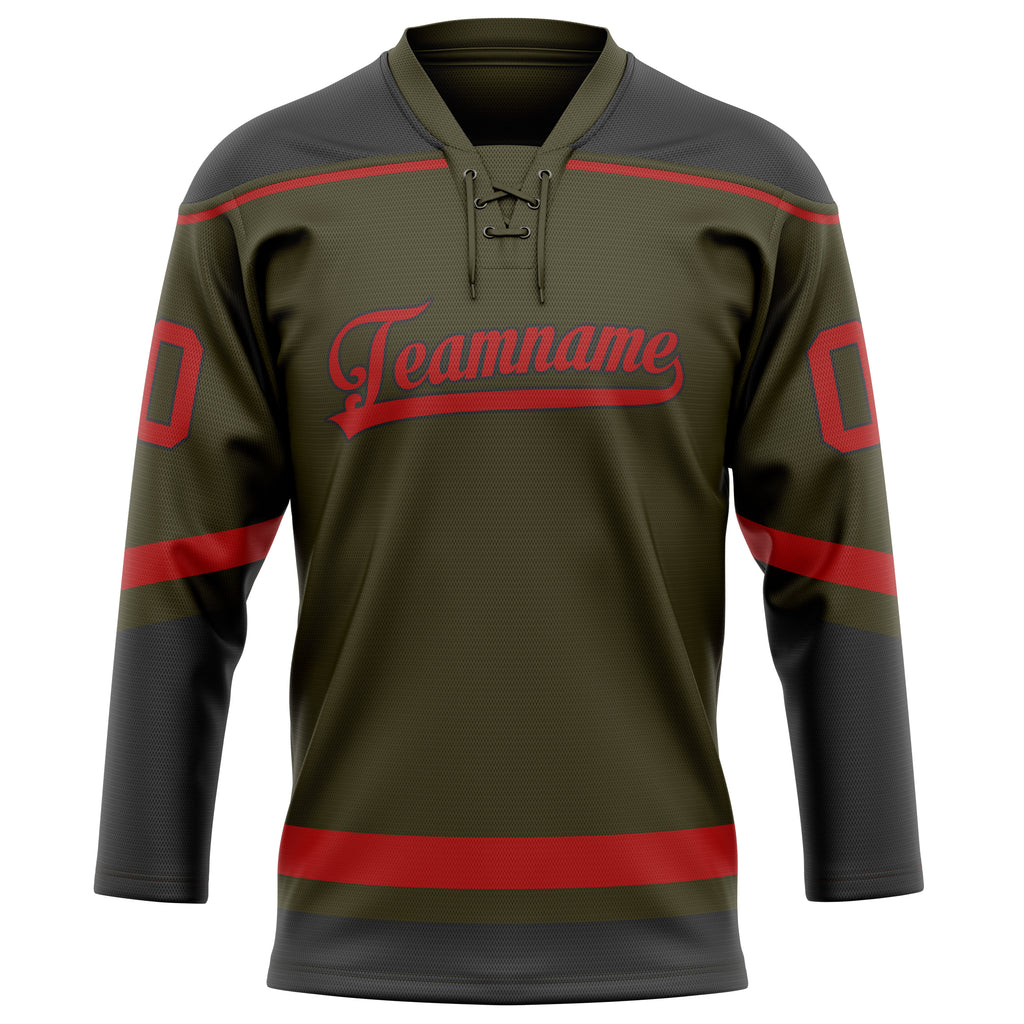 Personalized Olive & Red Solid Colour Hockey Jersey