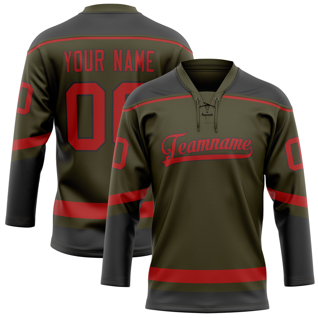 Personalized Olive & Red Solid Colour Hockey Jersey