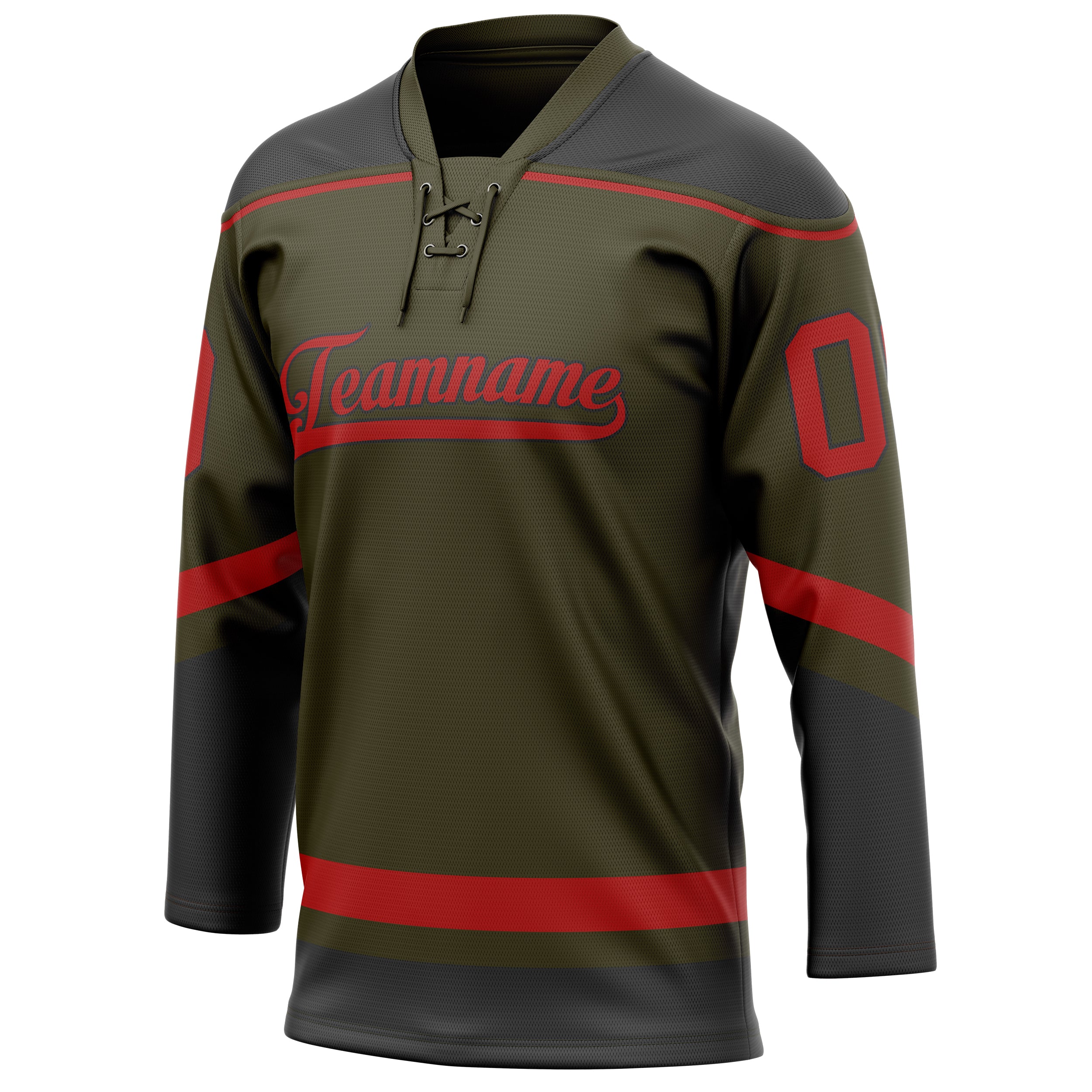 Personalized Olive & Red Solid Colour Hockey Jersey