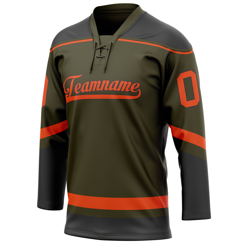 Personalized Olive & Red Solid Colour Hockey Jersey