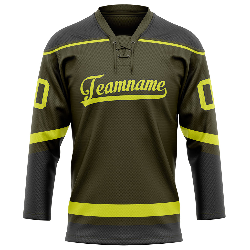 Personalized Olive & Neon Yellow Solid Colour Hockey Jersey