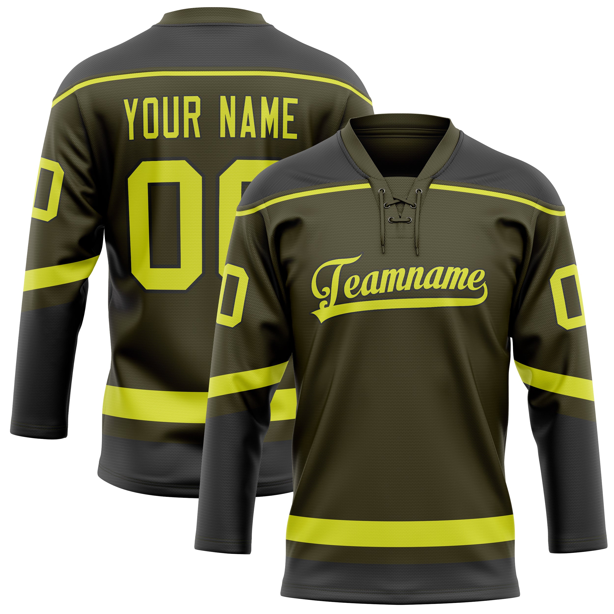 Personalized Olive & Neon Yellow Solid Colour Hockey Jersey