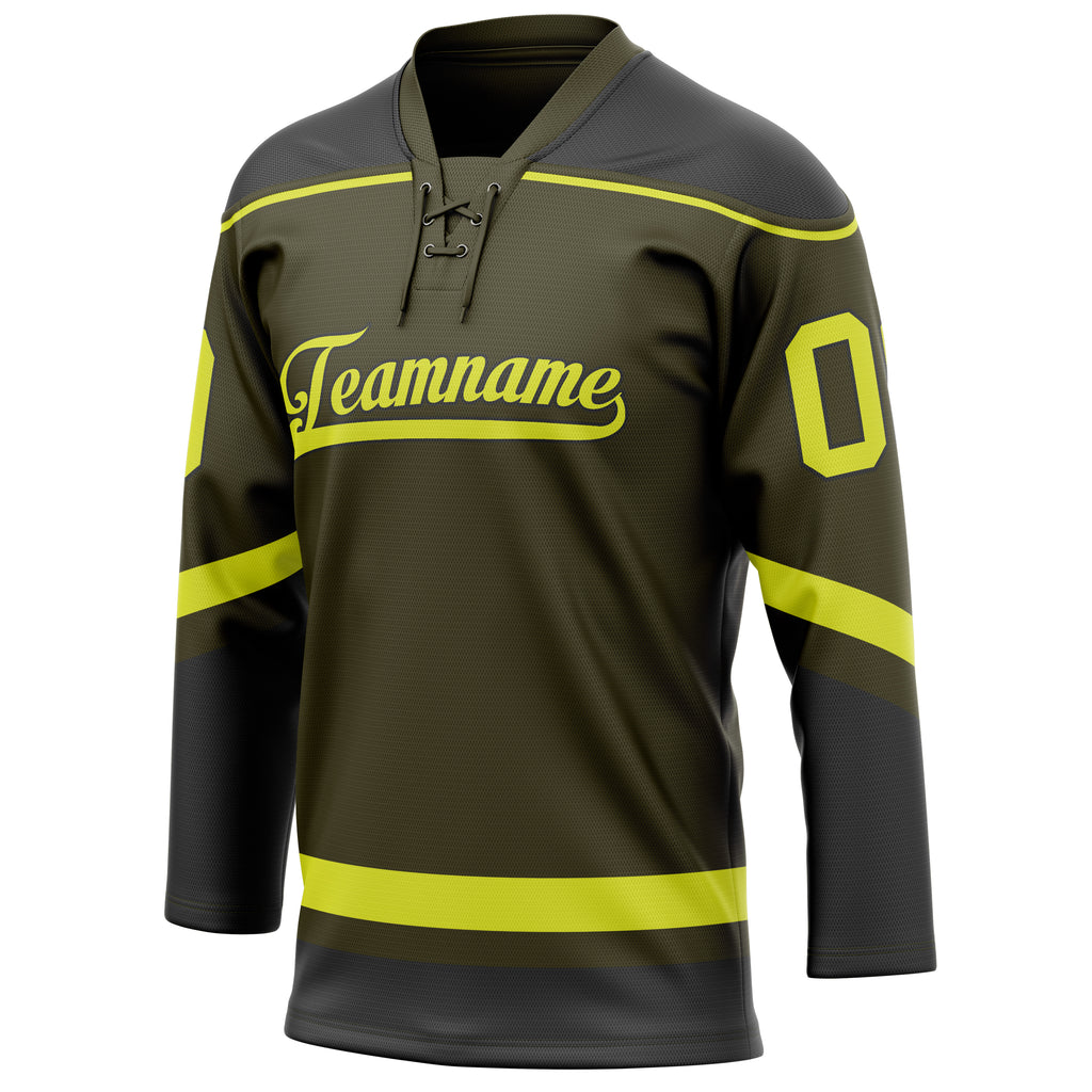 Personalized Olive & Neon Yellow Solid Colour Hockey Jersey