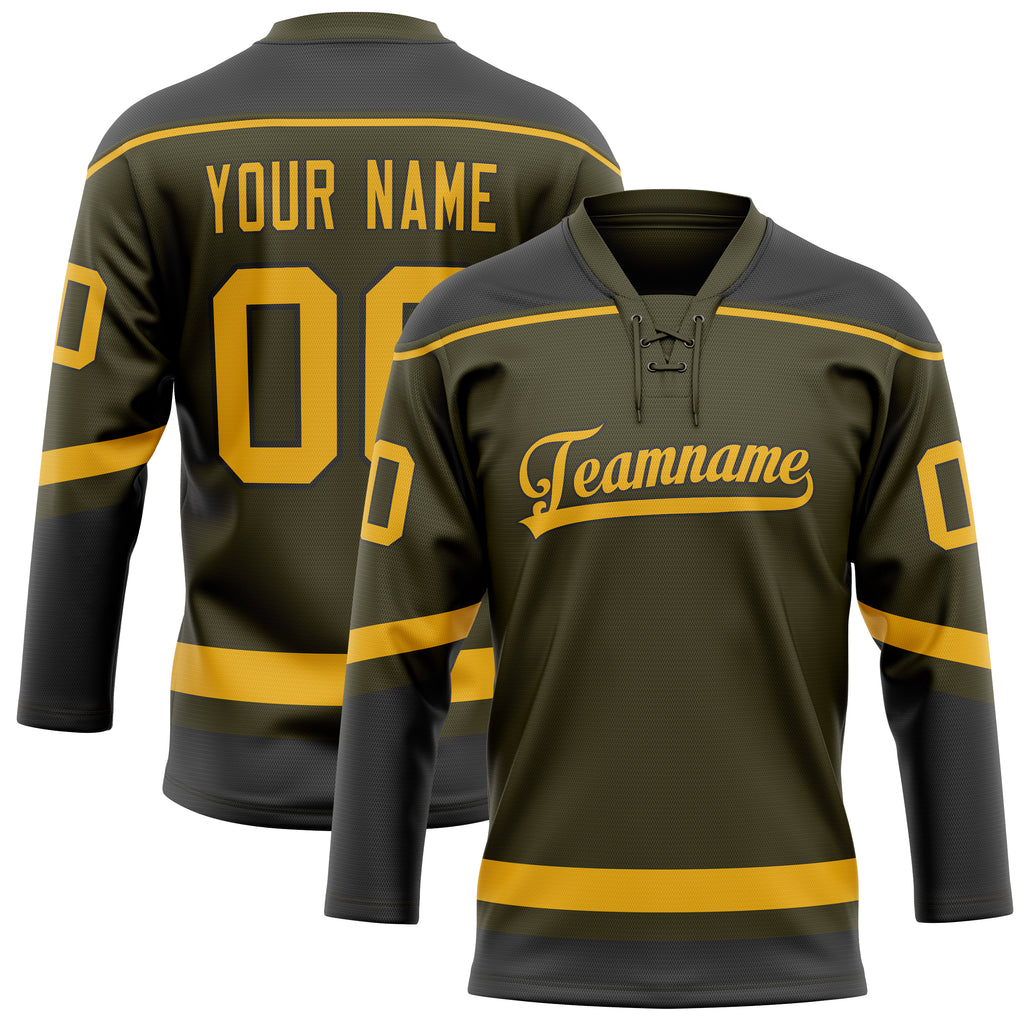 Personalized Olive & Gold Solid Colour Hockey Jersey
