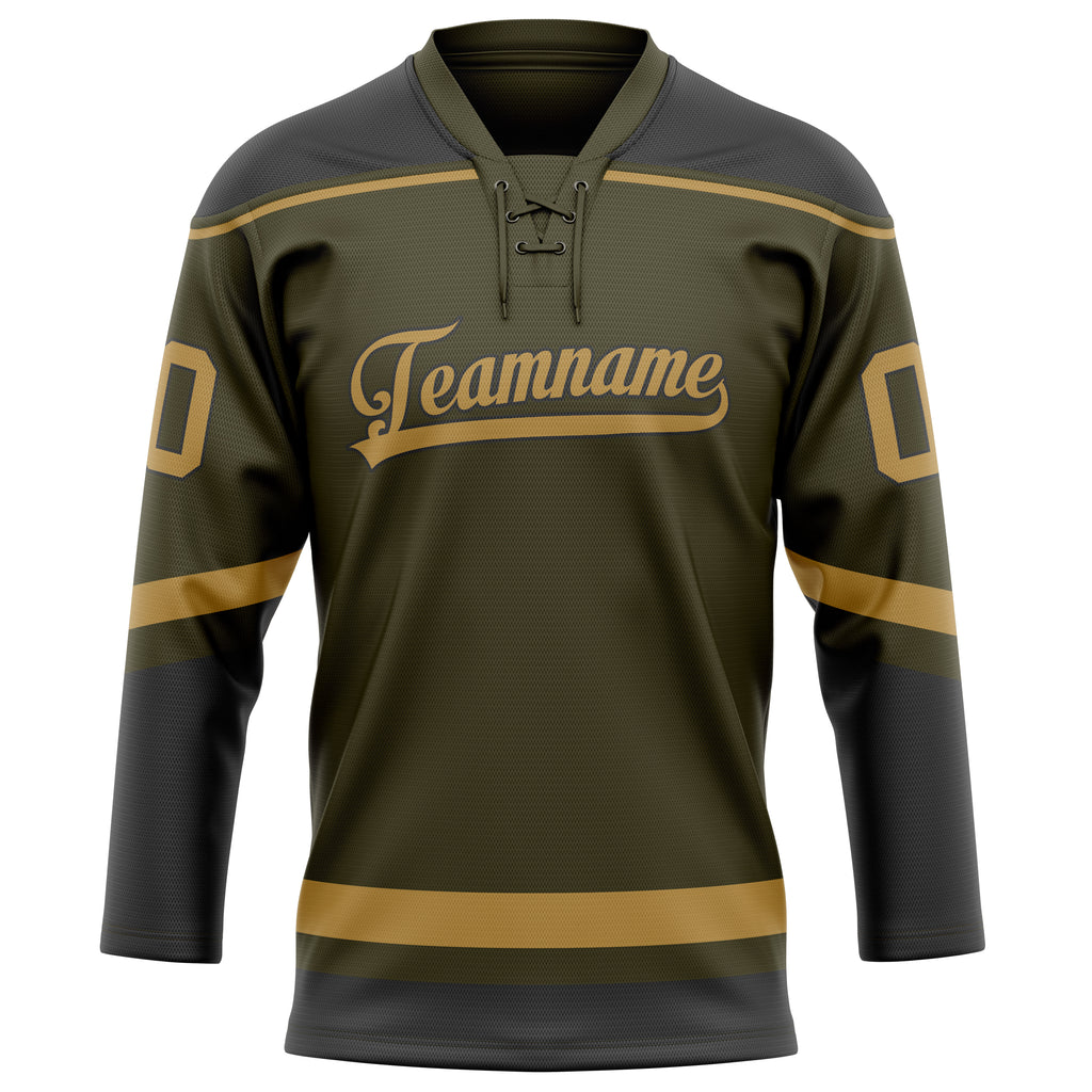 Personalized Olive & Old Gold Solid Colour Hockey Jersey