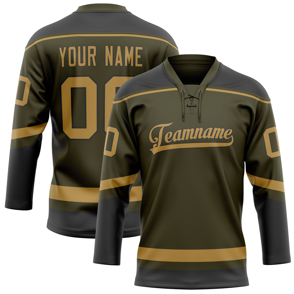 Personalized Olive & Old Gold Solid Colour Hockey Jersey