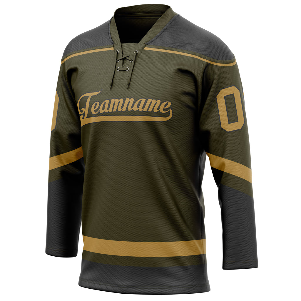 Personalized Olive & Old Gold Solid Colour Hockey Jersey