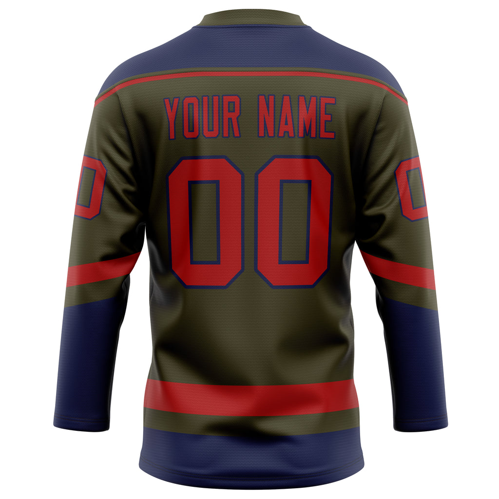 Personalized Olive & Red Solid Colour Hockey Jersey